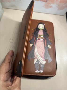 Brown Zip Wallet with Anime Character Print - Women's Wallet